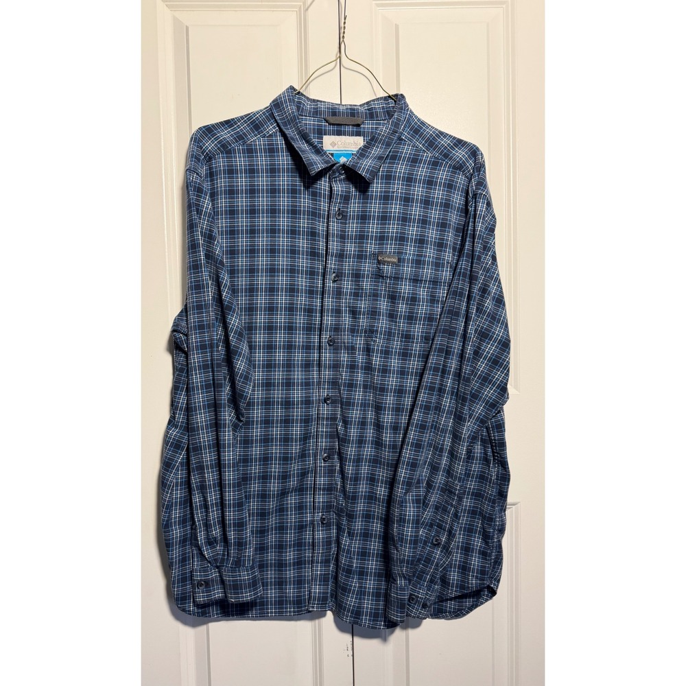 Columbia Button Down Shirt Mens XXL Blue Plaid Excellent Long Sleeve Outdoor